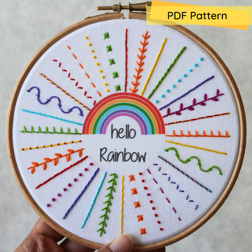 Hello Rainbow Embroidery PDF Pattern