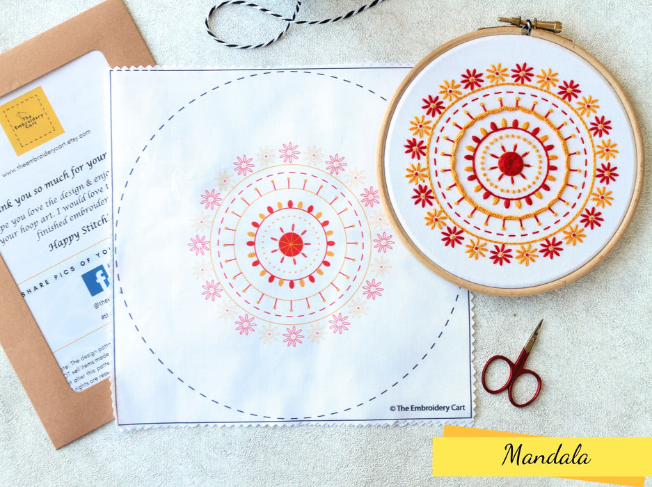 Mandala Embroidery Printed Fabric
