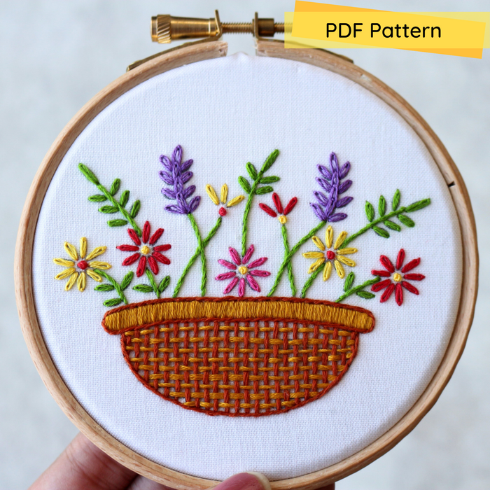 Flower Basket Embroidery Pattern (PDF)