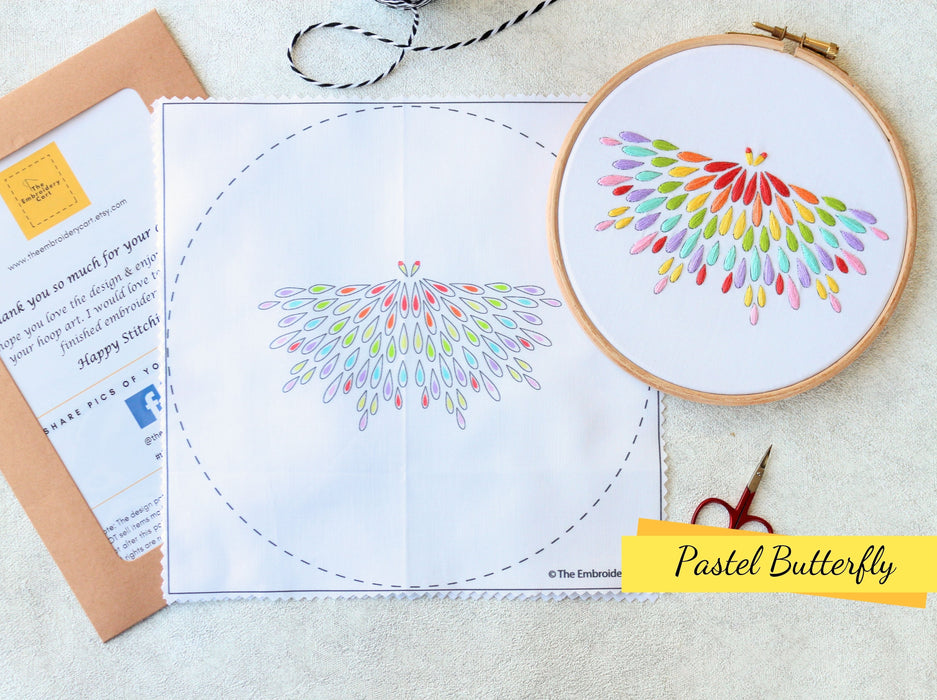 Pastel Butterfly Embroidery Printed Fabric