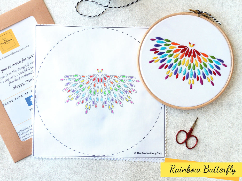 Rainbow Butterfly Embroidery Printed Fabric