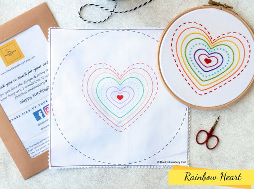 Rainbow Heart Embroidery Printed Fabric