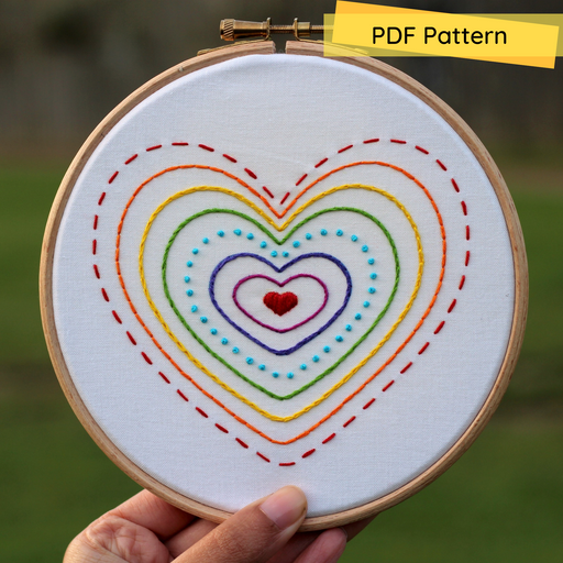 Rainbow Hearts Embroidery PDF Pattern