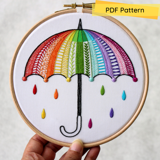Rainbow Umbrella Embroidery PDF Pattern