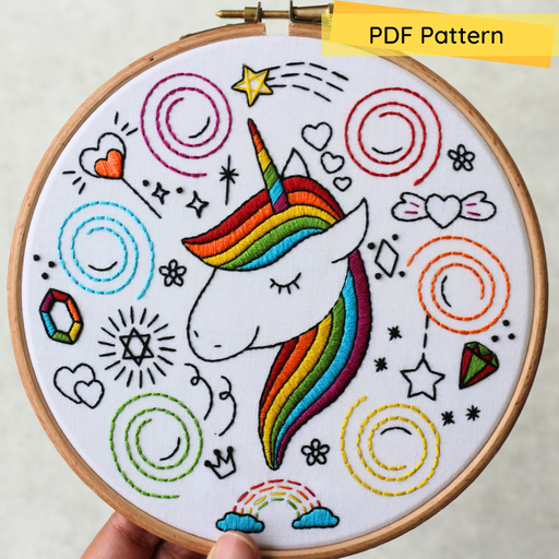 Rainbow Unicorn Embroidery PDF Pattern