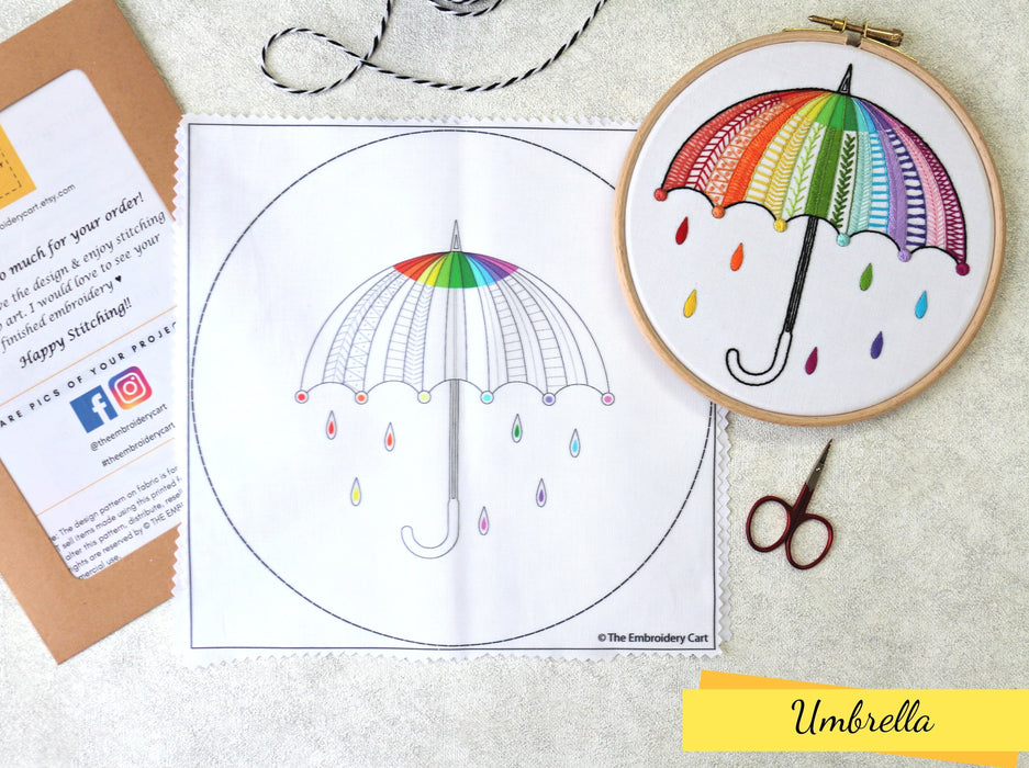 Umbrella Embroidery Printed Fabric